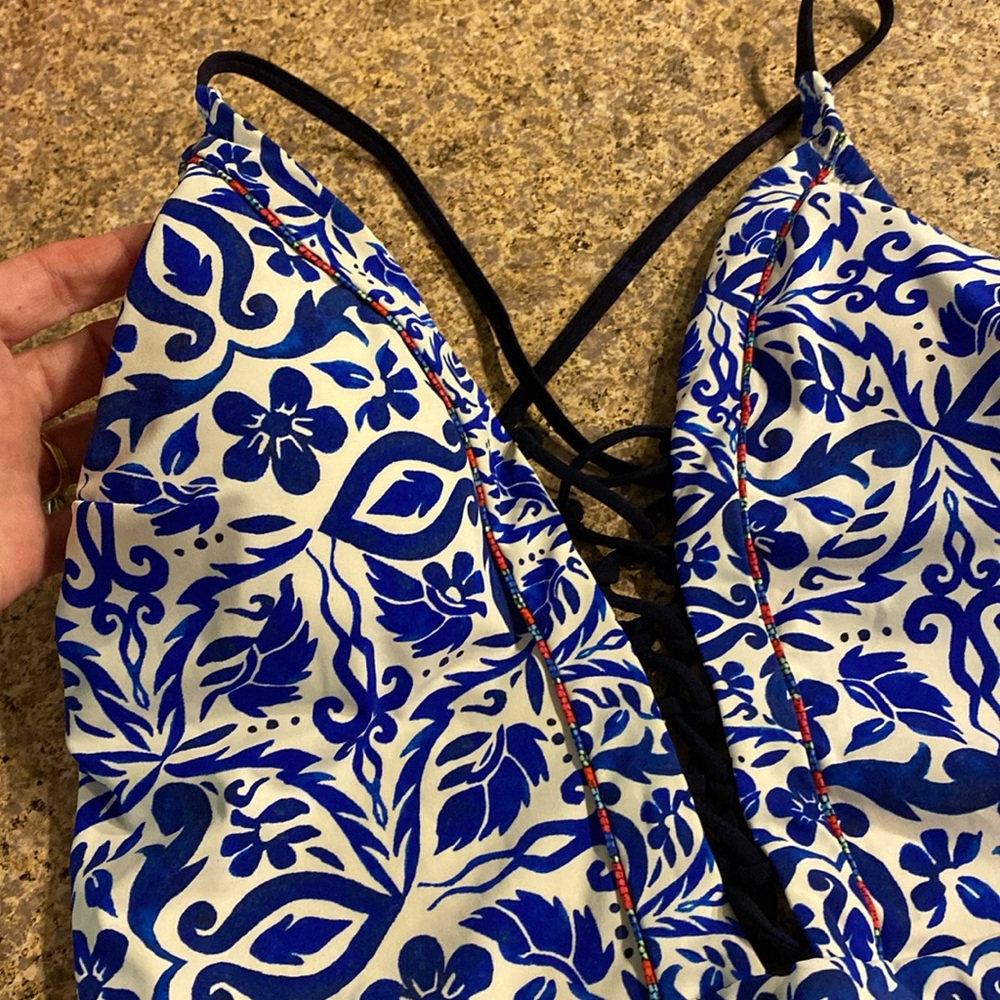 NWT Nanette Lepore Swim One Piece Suit Small Blue White - Picture 8 of 17